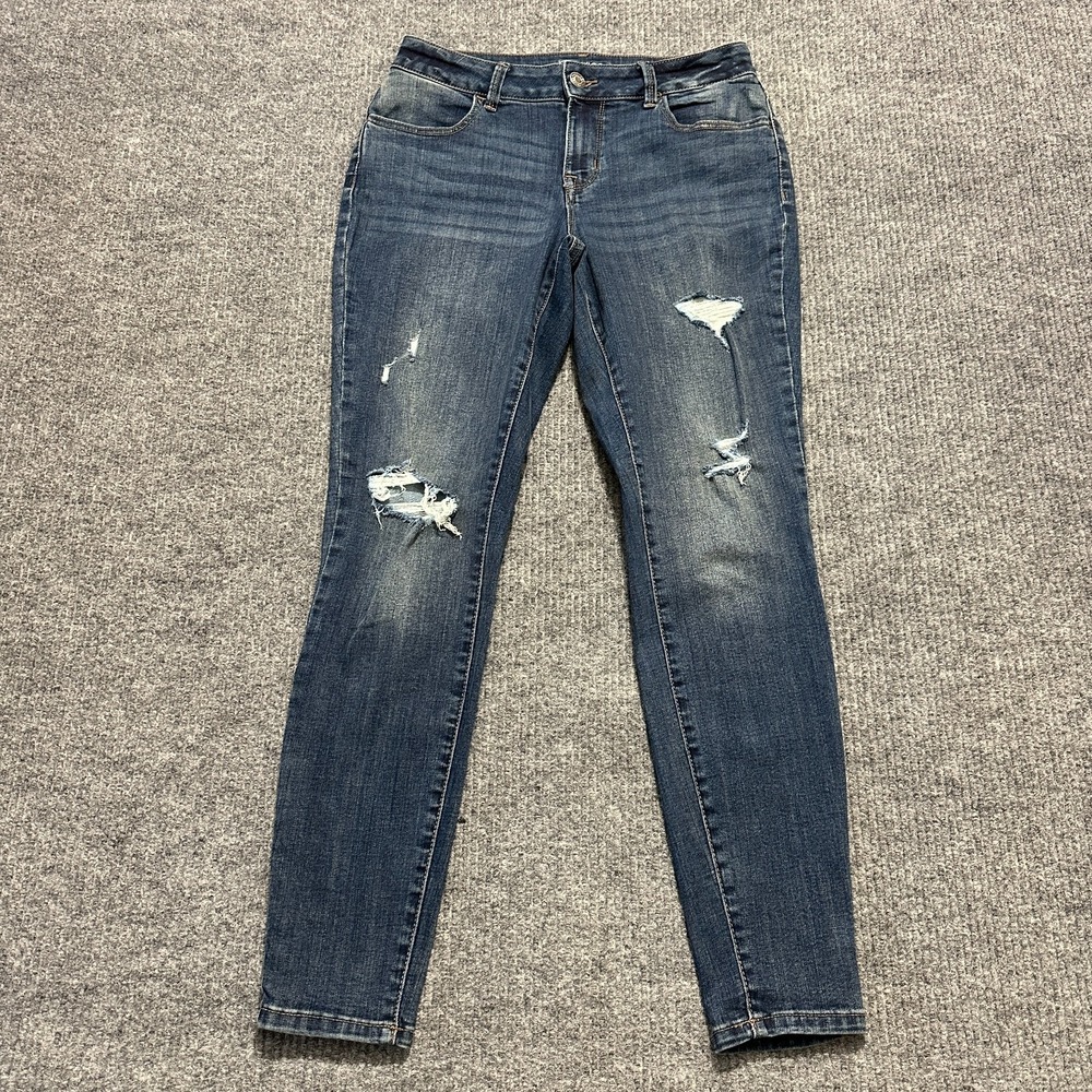 Maurices Mid Rise Womens Skinny Jeans Size Medium Regular Blue Distressed Denim